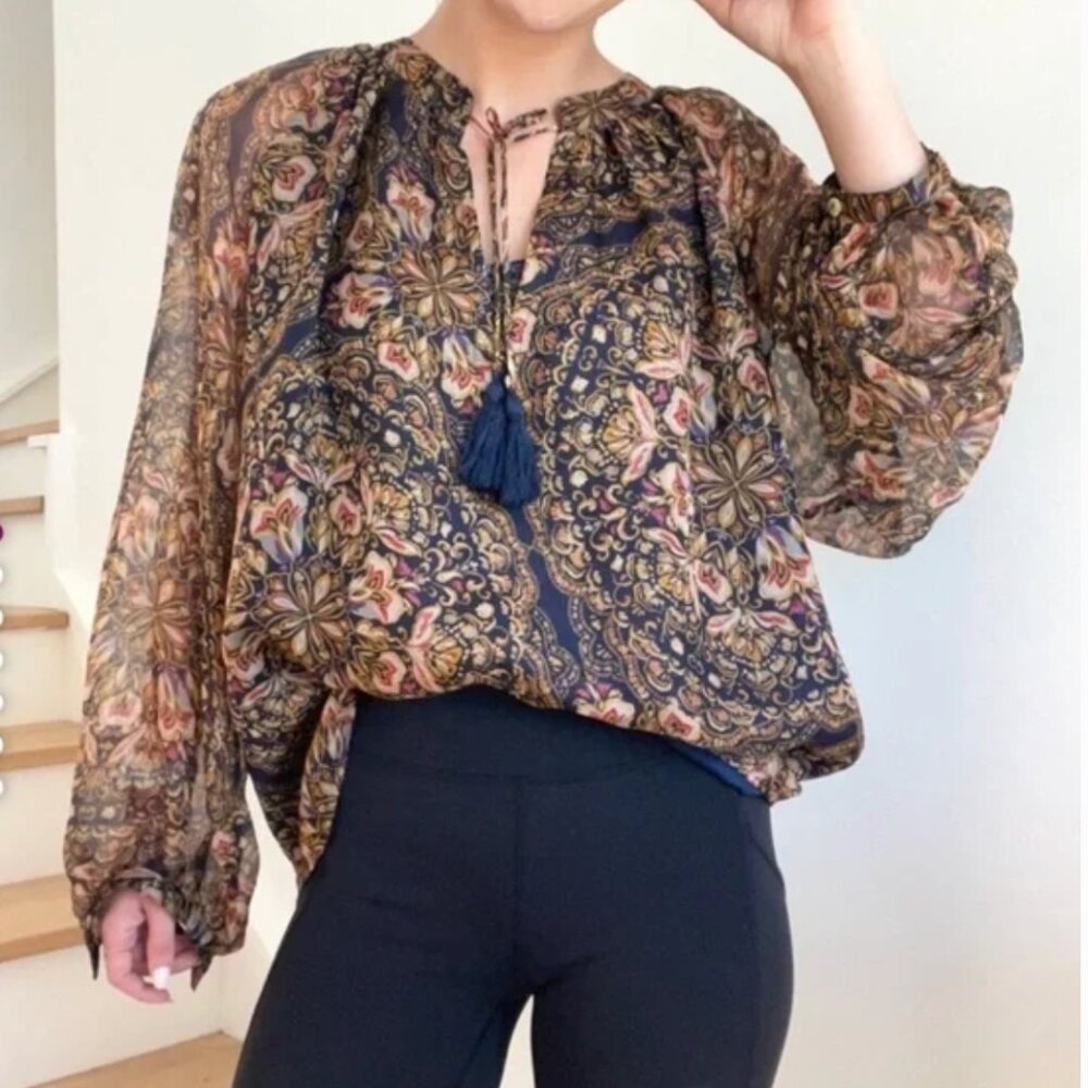 Johnny Was Jade Riley Silk Peasant Blouse S - Picture 2 of 16